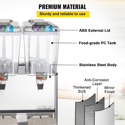 010167650427 - 9.5 Gallon Dual-Tank Stainless Steel Beverage Dispenser