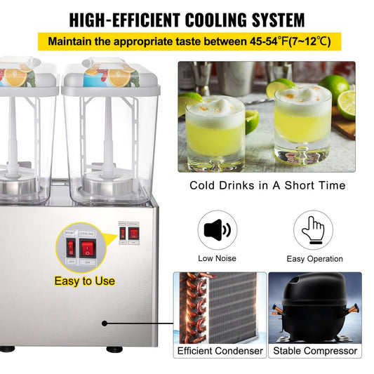 010167650427 - 9.5 Gallon Dual-Tank Stainless Steel Beverage Dispenser