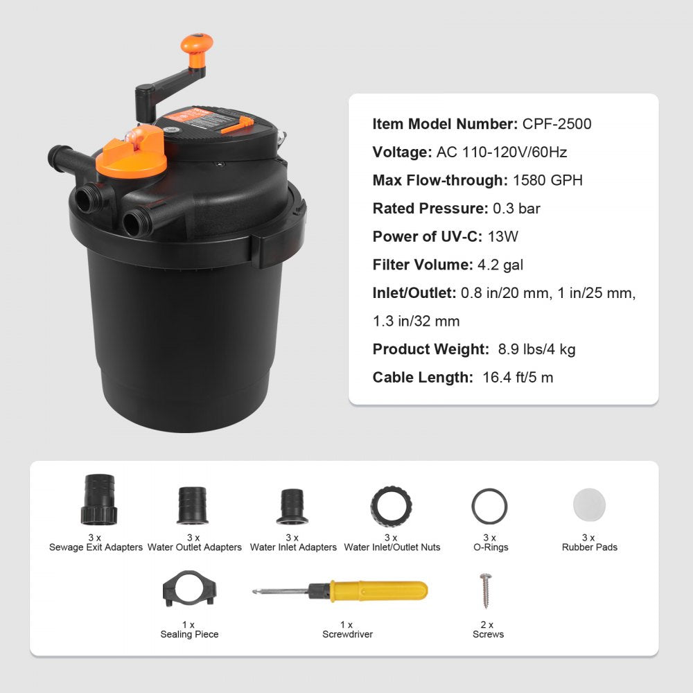 CPF-2500 - 1600 Gallon Bio Pressure Pond Filter with 13W UV-C Light