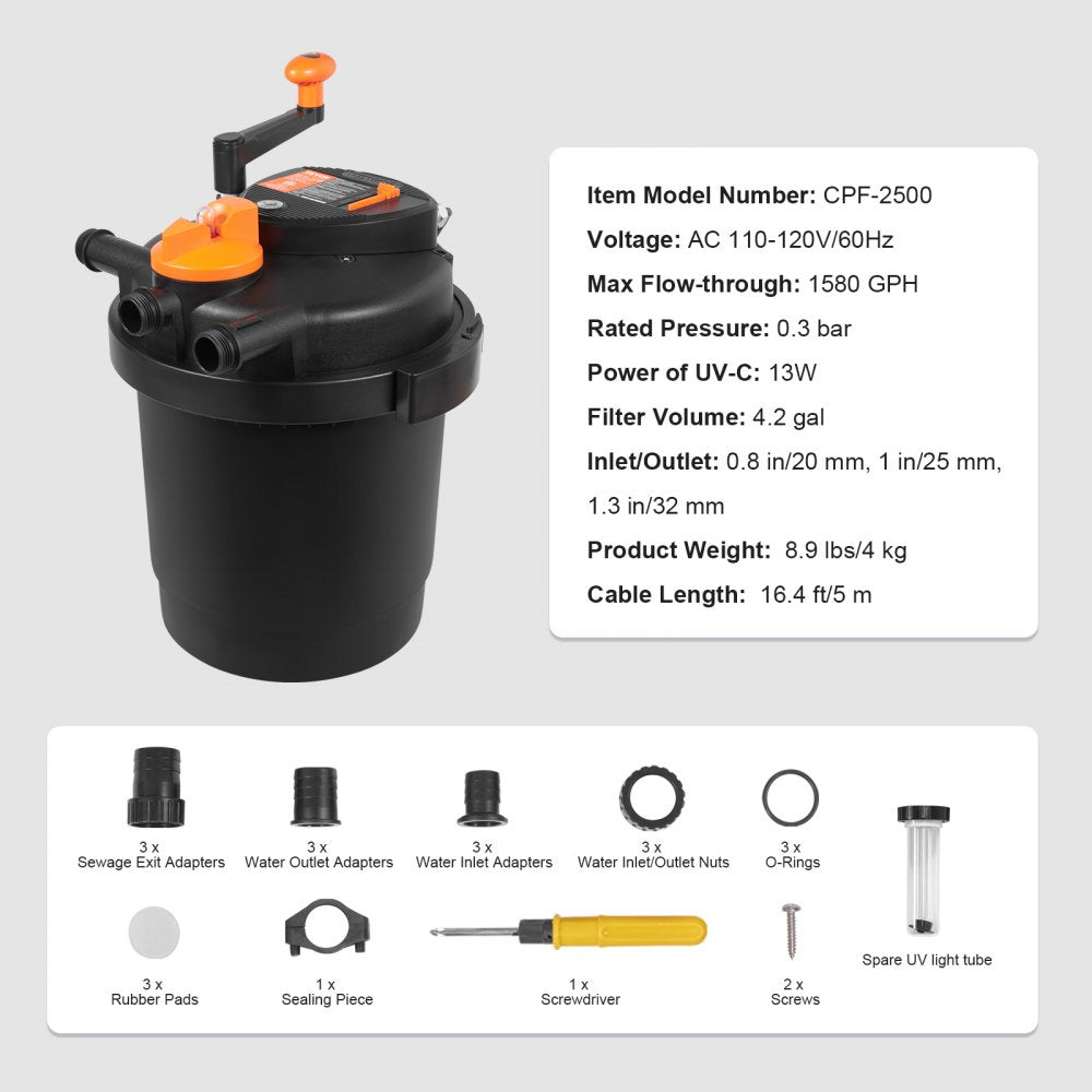 CPF-2500 - 1600 Gallon Bio Pressure Pond Filter with 13W UV-C Light