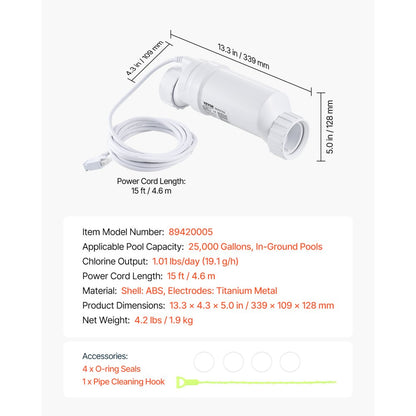 89420005 - 25,000 Gallon Salt Water Chlorinator for Pool Purification