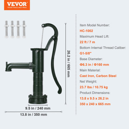 SYBT-8136 - Cast Iron Antique Water Pump with 22ft Lift Capability