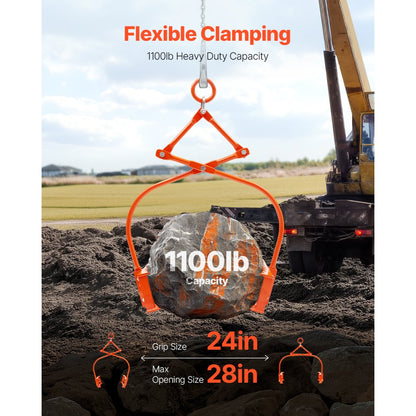 RT24 - 24in Steel Stone Lifting Tongs with Eagle-Claw Grips