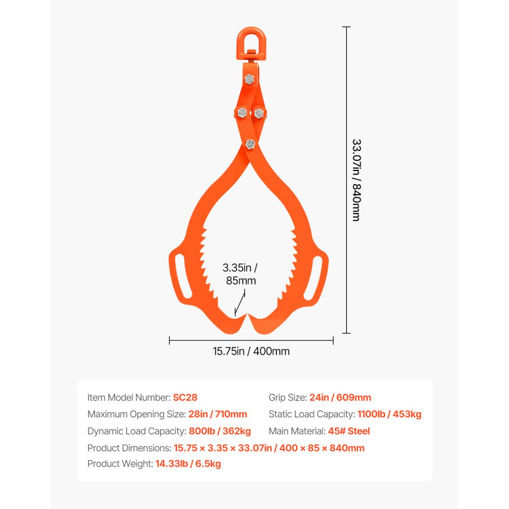 SC28 - 1100 lbs Capacity Eagle-Claw Log Lifting Tongs