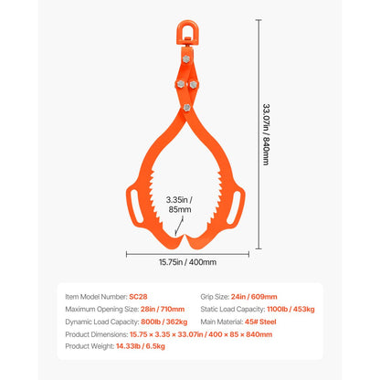 SC28 - 1100 lbs Capacity Eagle-Claw Log Lifting Tongs
