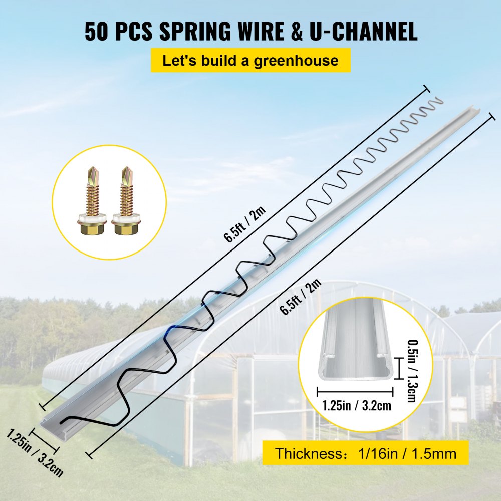 YMCT-5021 - 6.56ft Spring Wire & Lock Channel Kit for Greenhouses