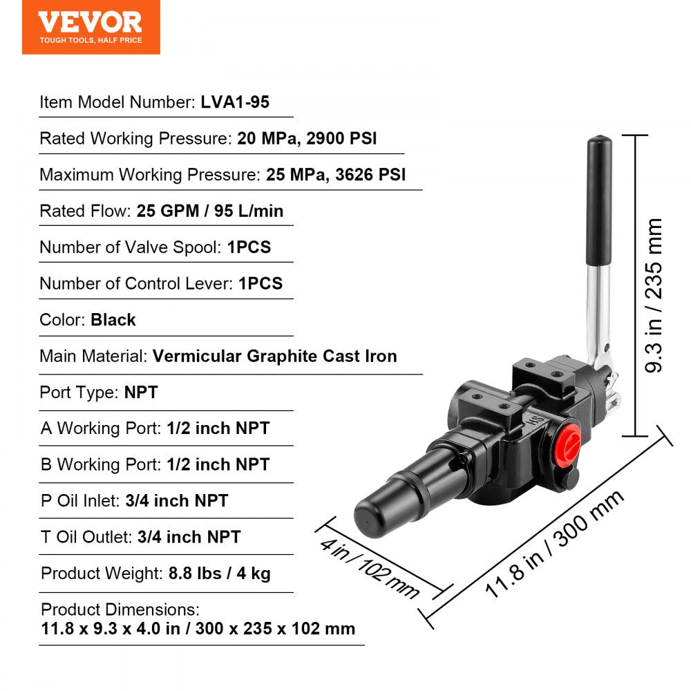 LVA1-95 - 25 GPM VEVOR Hydraulic Valve for Efficient Log Splitting