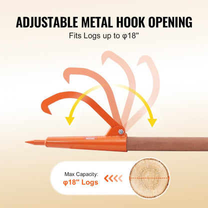 LPW48 - 46.5" Carbon Steel Log Jack with Adjustable Hook and Grip Handle