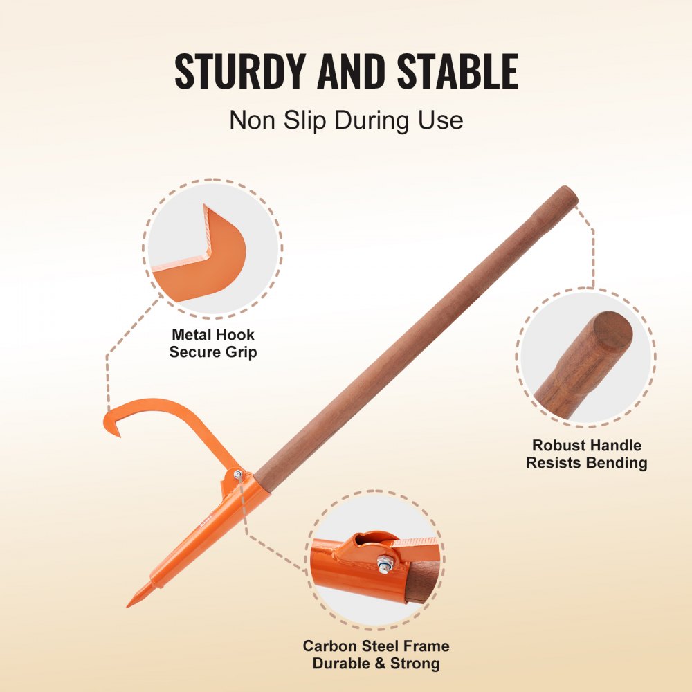 LPW48 - 46.5" Carbon Steel Log Jack with Adjustable Hook and Grip Handle