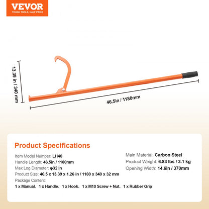 LH48 - 46.5" Heavy Duty Log Jack with Adjustable Hook & Comfortable Grip