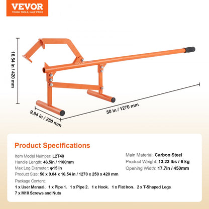 L2T48 - 46.5in Carbon Steel Log Lifter for 15in Diameter Logs