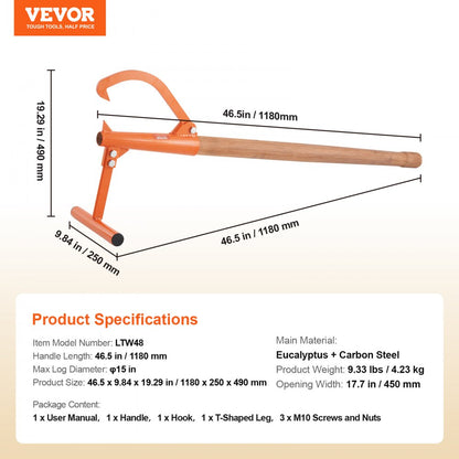 LTW48 - 46.5" Heavy Duty Timberjack with Wooden Handle for 15" Logs