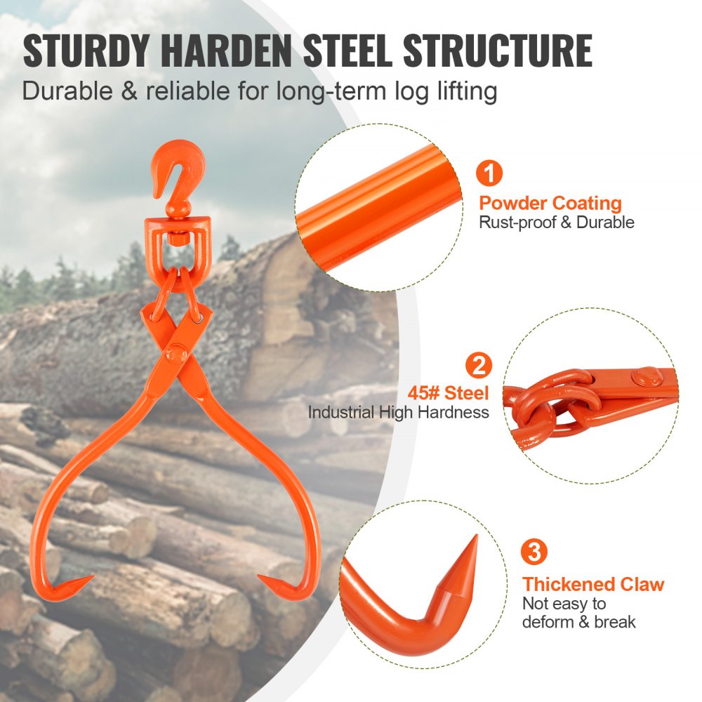 LS18 - Heavy-Duty 18" Steel Log Skidding Tongs, 772 lbs Capacity