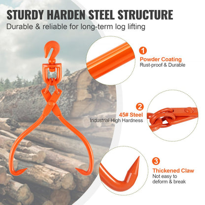 LS18 - Heavy-Duty 18" Steel Log Skidding Tongs, 772 lbs Capacity