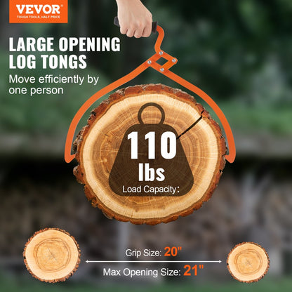 LM20 - 20" Steel Log Tongs for Easy Handling & Transport