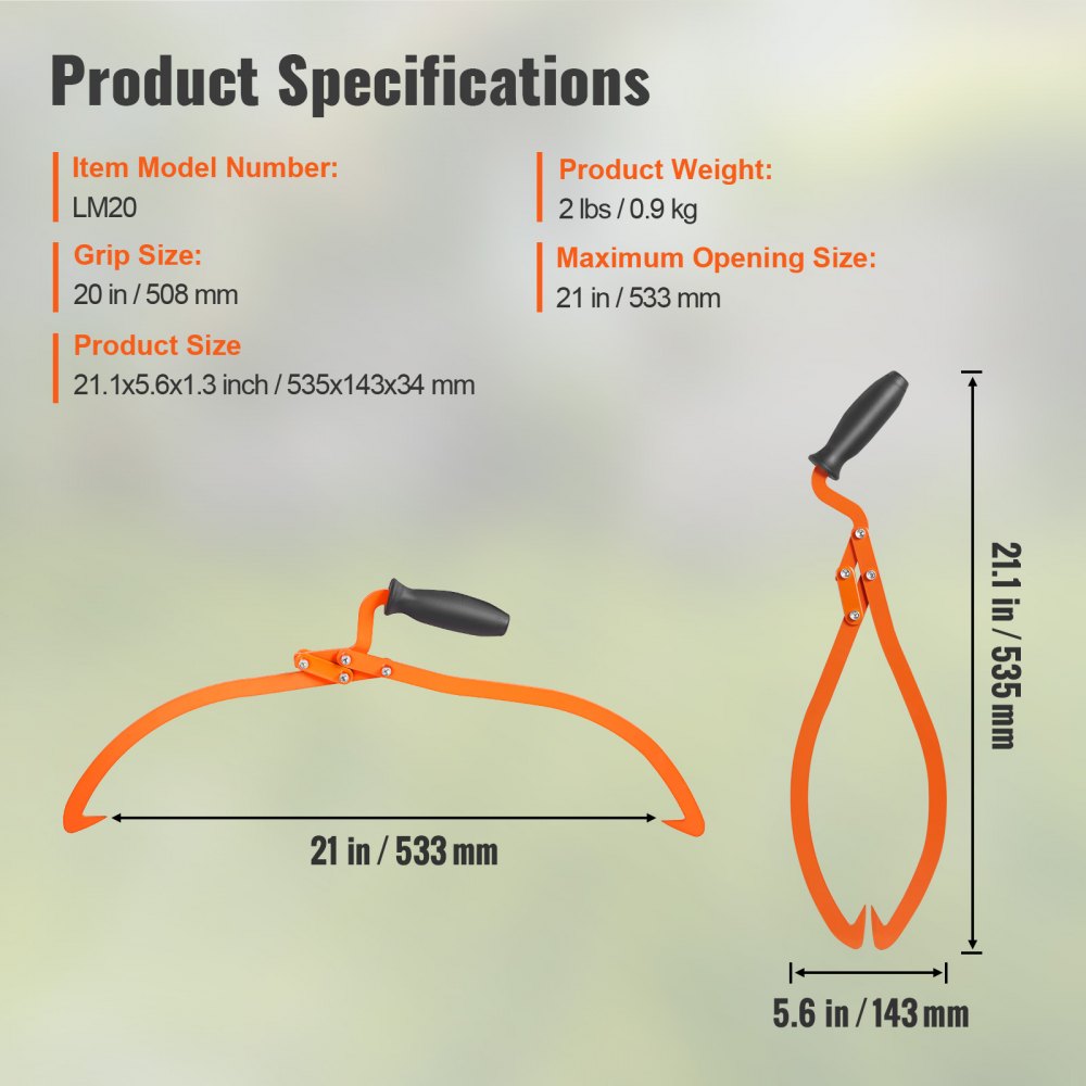 LM20 - 20" Steel Log Tongs for Easy Handling & Transport
