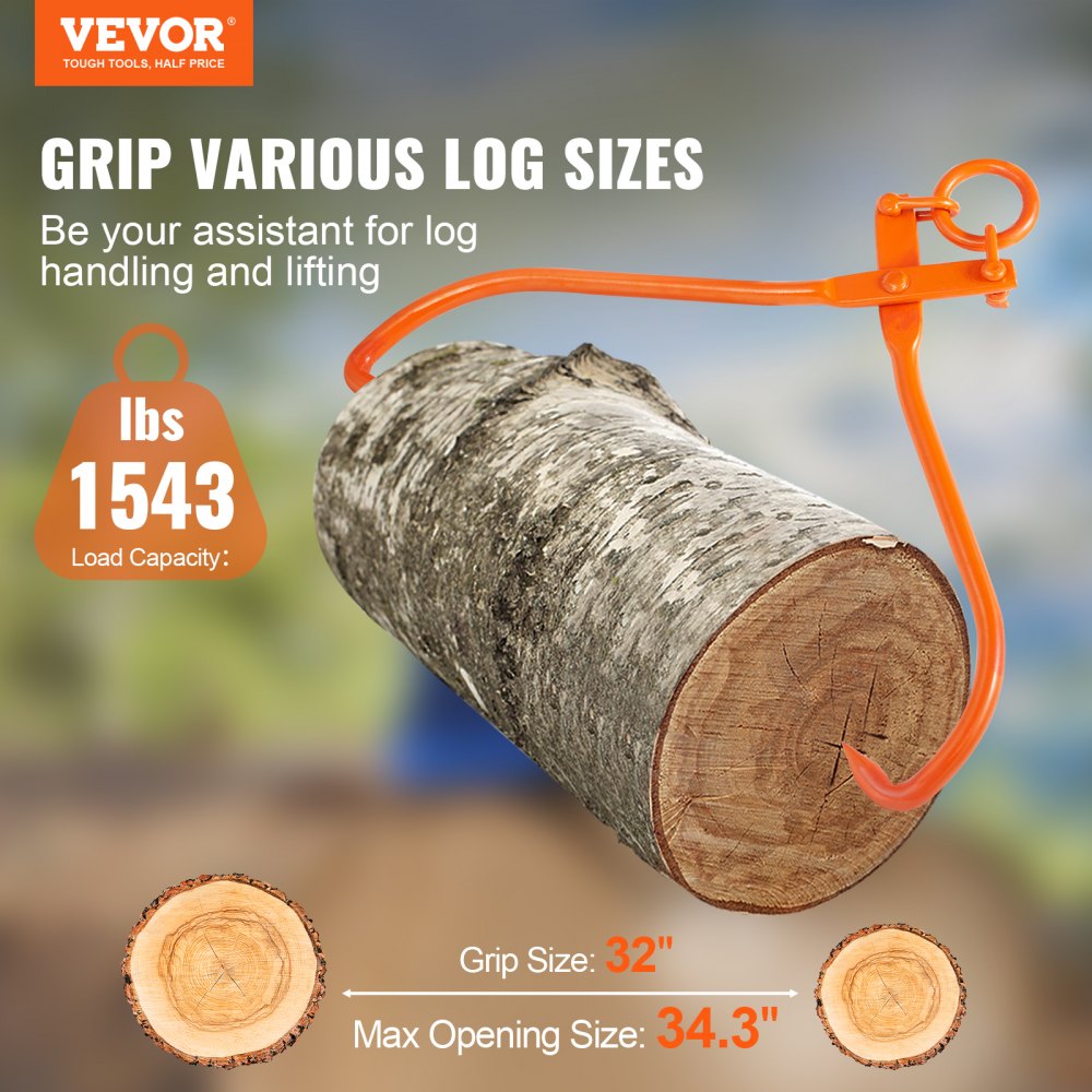 LT32 - 34.3" VEVOR Log Skidding Tongs for Heavy Lifting