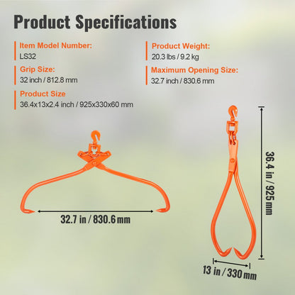 LS32 - Durable 32" Log Skidding Tongs for Easy Handling