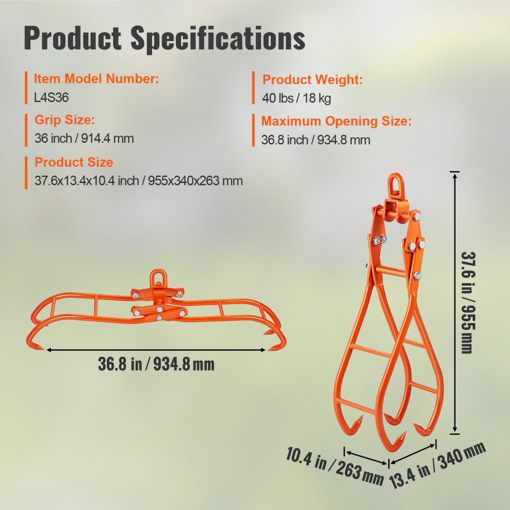 L4S36 - 36-inch Timber Claw Hook with Eagle Claw Design for Secure Wood Handling