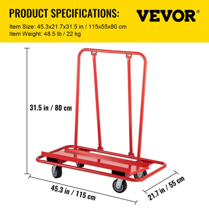 QJ-1001 - Heavy-Duty Drywall Cart with 2200 lb Capacity & 45"x22" Deck