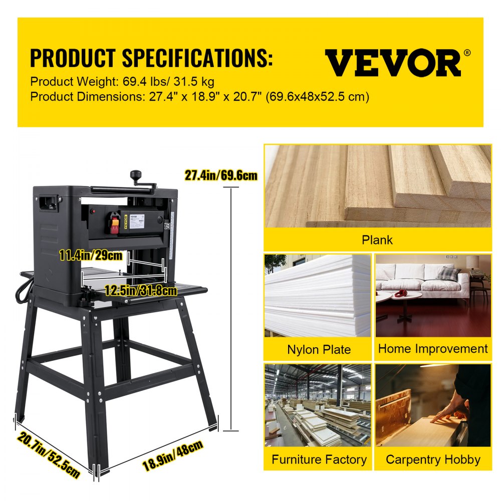 M1B-LS-3302 - 12.5" Thickness Planer with 2000W Motor & Dust Exhaust
