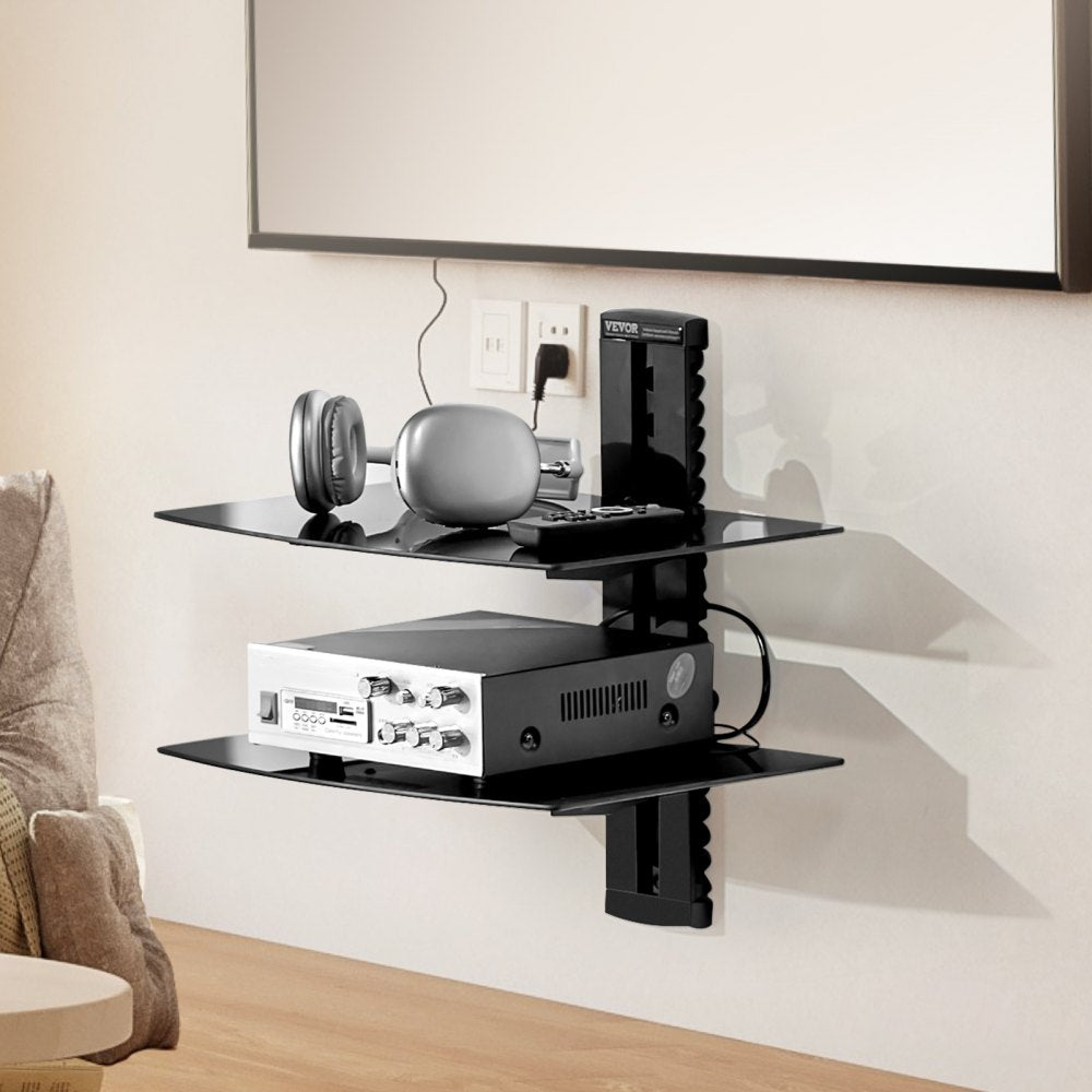 CS202 - Adjustable 2-Tier Glass AV Wall Stand with Cable Management