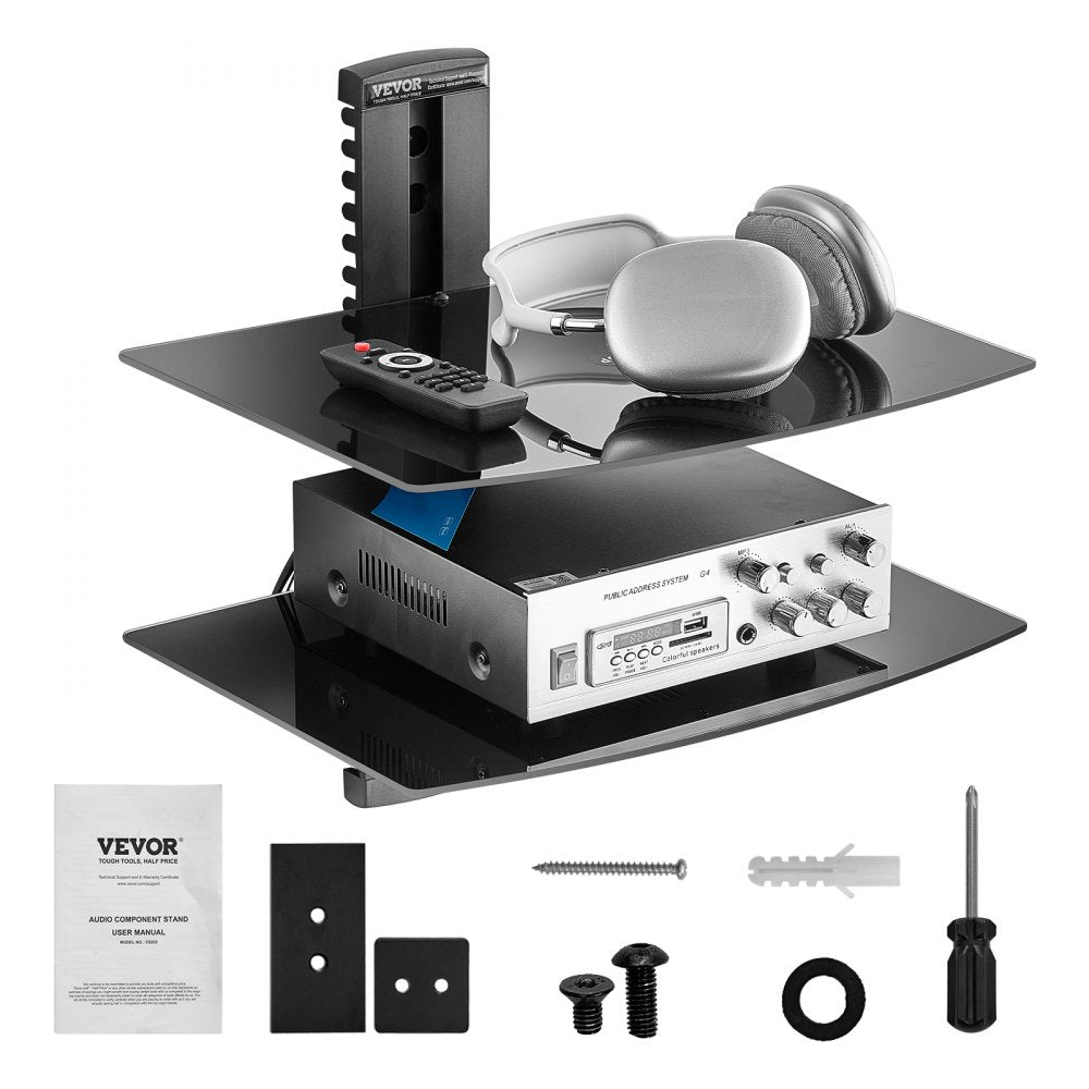 CS202 - Adjustable 2-Tier Glass AV Wall Stand with Cable Management