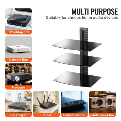 CS203 - Adjustable 3-Tier Wall-Mounted AV Stand with Cable Management