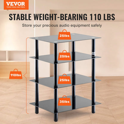 CSF-MS24302 - Adjustable 4-Tier Media Stand with Black Glass Shelves