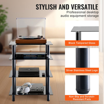 CSF-MS24302 - Adjustable 4-Tier Media Stand with Black Glass Shelves