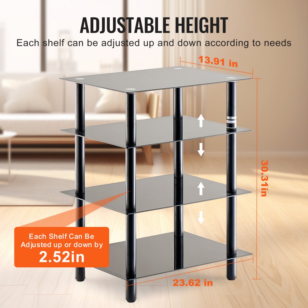 CSF-MS24302 - Adjustable 4-Tier Media Stand with Black Glass Shelves