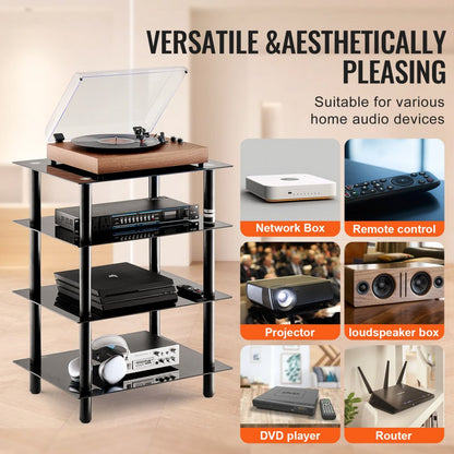CSF-MS24302 - Adjustable 4-Tier Media Stand with Black Glass Shelves