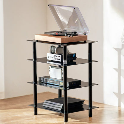 CSF-MS24302 - Adjustable 4-Tier Media Stand with Black Glass Shelves