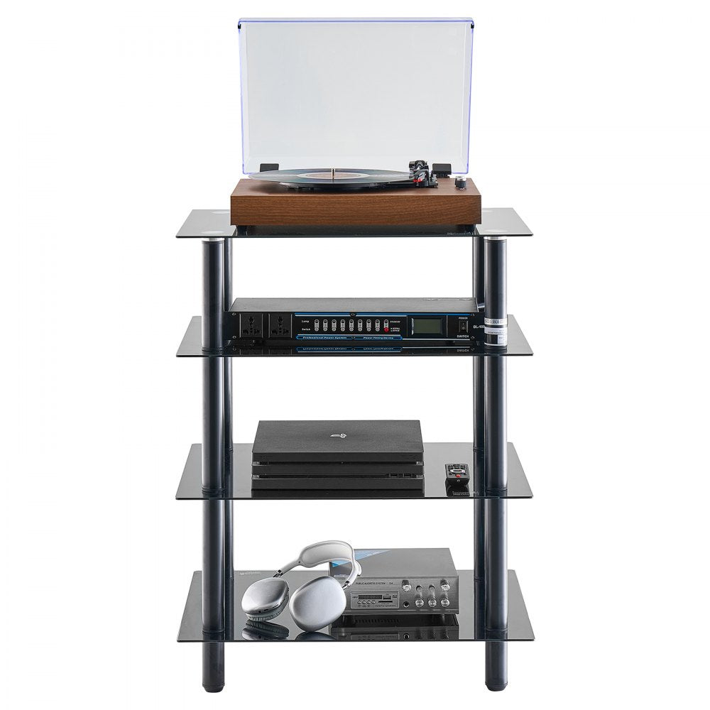 CSF-MS24302 - Adjustable 4-Tier Media Stand with Black Glass Shelves