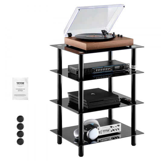 CSF-MS24302 - Adjustable 4-Tier Media Stand with Black Glass Shelves