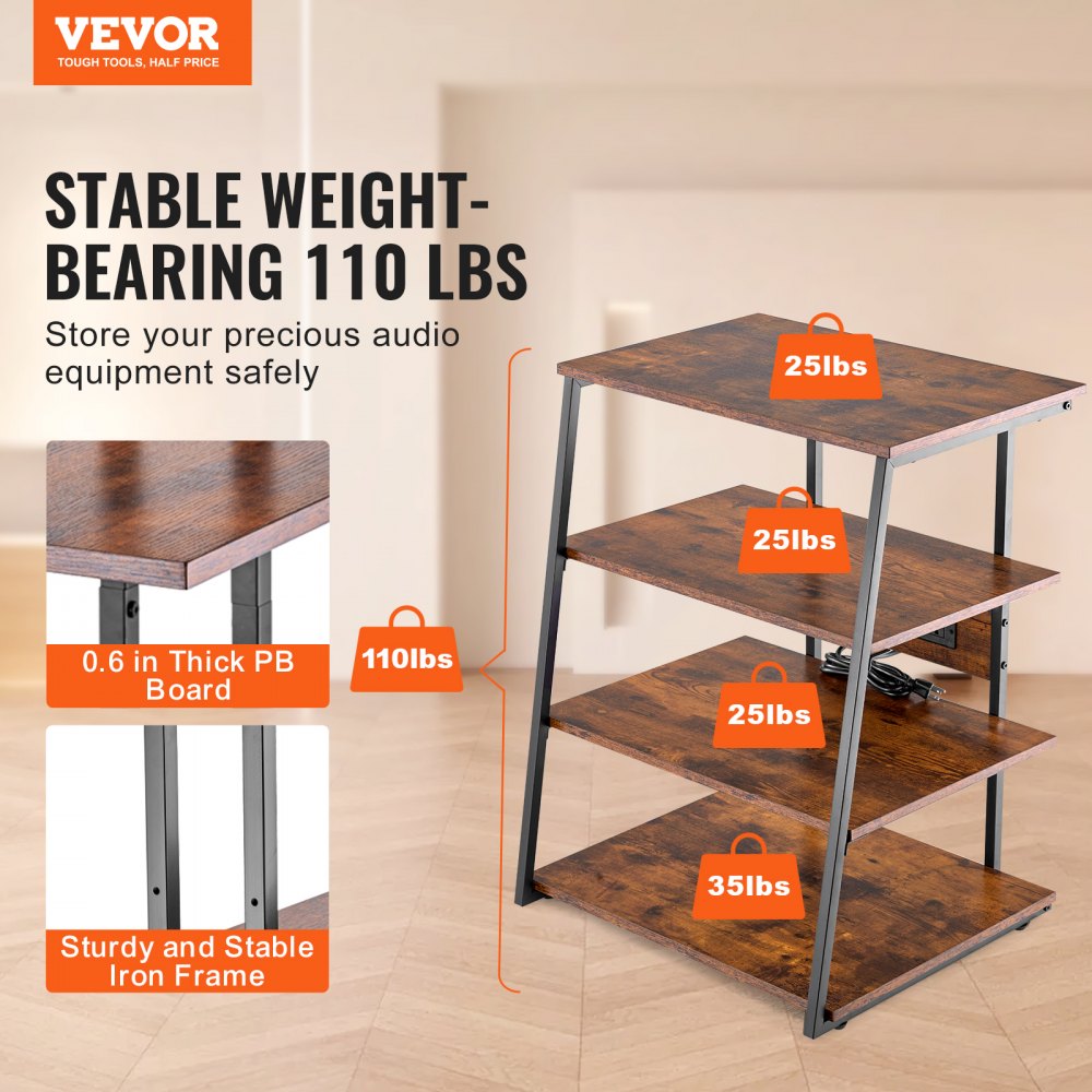 CSF-MS24301 - 4-Tier Vintage AV Media Stand with Cable Management