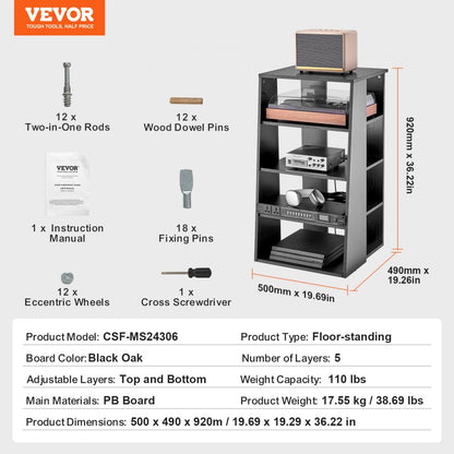 CSF-MS24306 - 5-Tier Media Stand with Adjustable Shelves and Cable Management