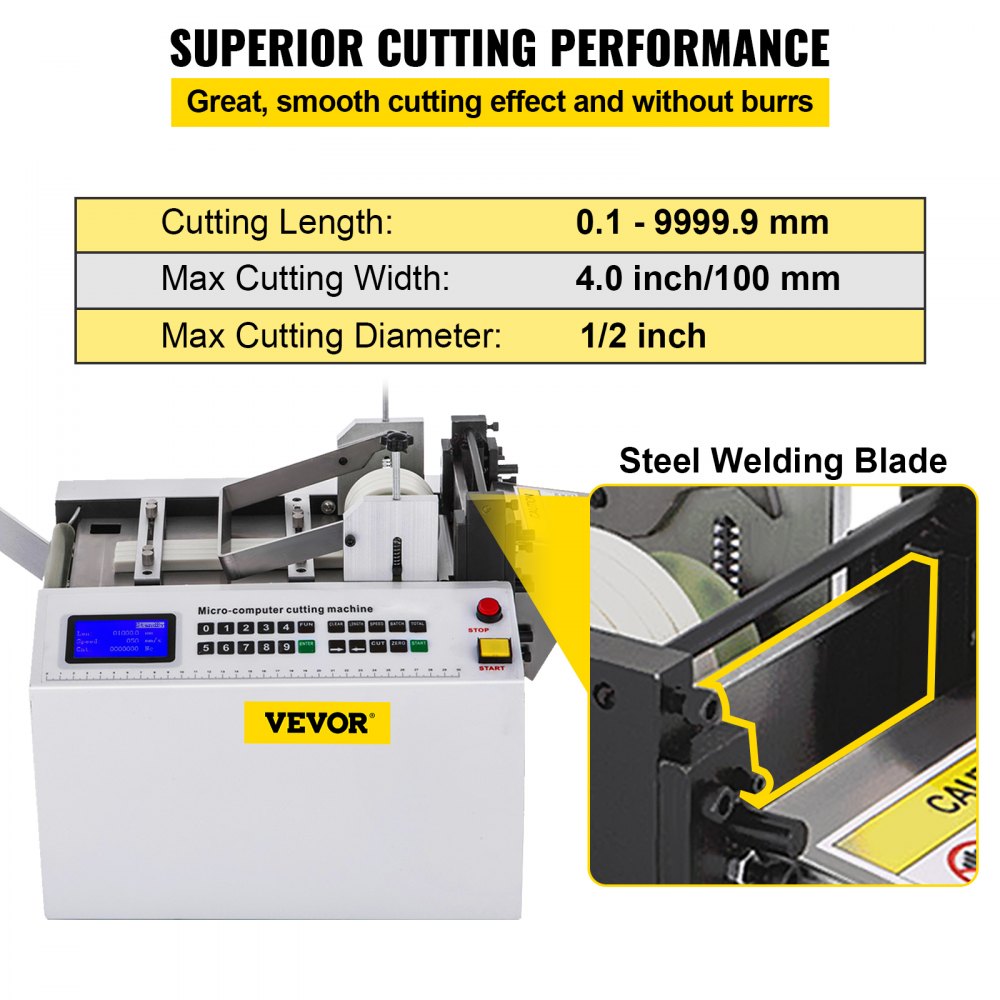 YS-100 - VEVOR Automatic Tube Cutter, 0.1-9999.9mm Length, LCD Display