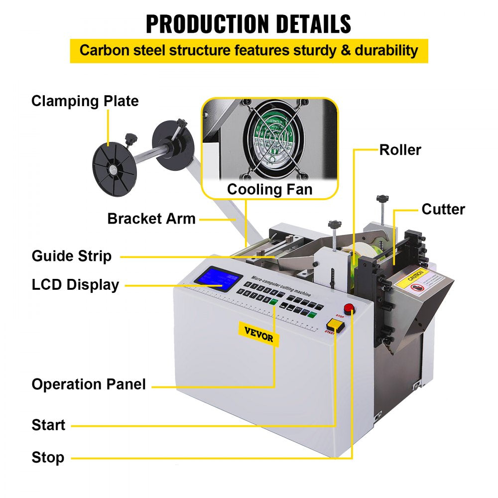 YS-100 - VEVOR Automatic Tube Cutter, 0.1-9999.9mm Length, LCD Display