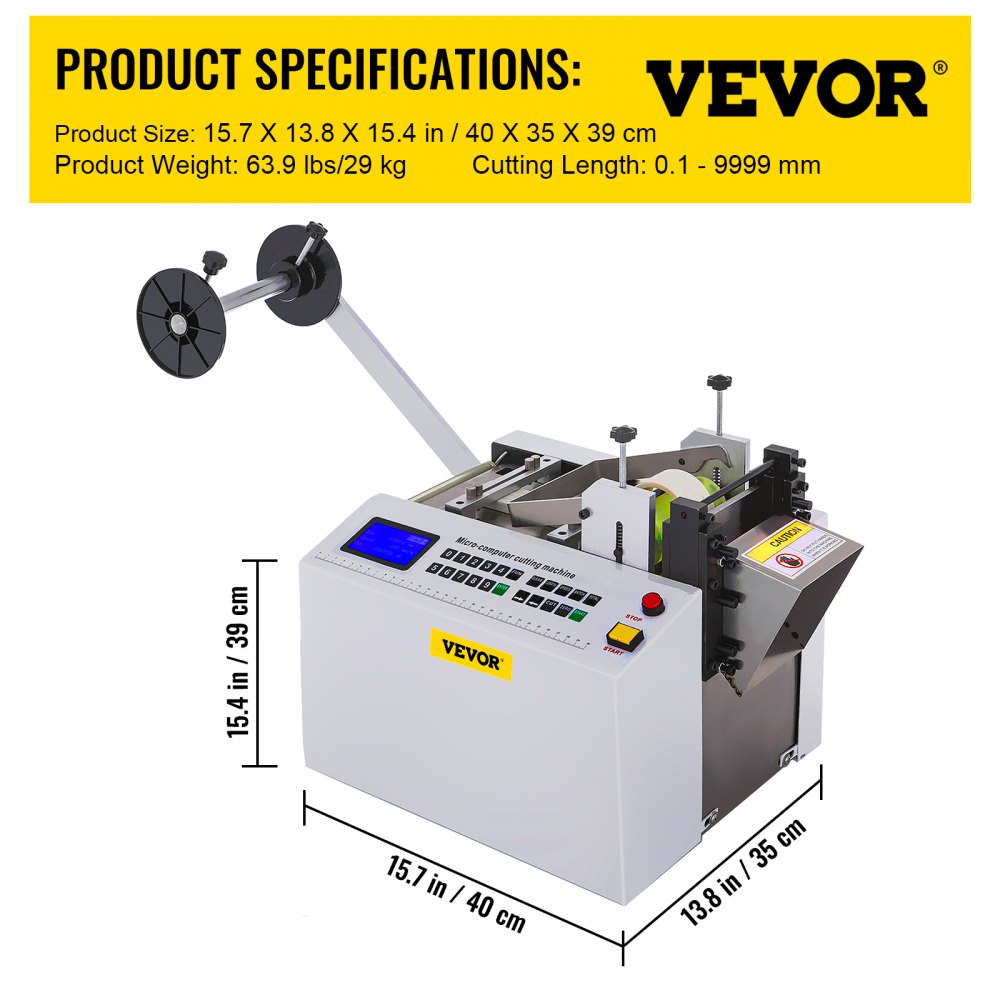 YS-100 - VEVOR Automatic Tube Cutter, 0.1-9999.9mm Length, LCD Display