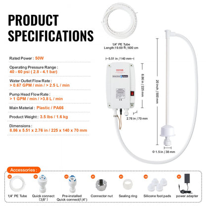 010312850941 - VEVOR High Flow 20ft Water Dispenser Pump for Home & RV