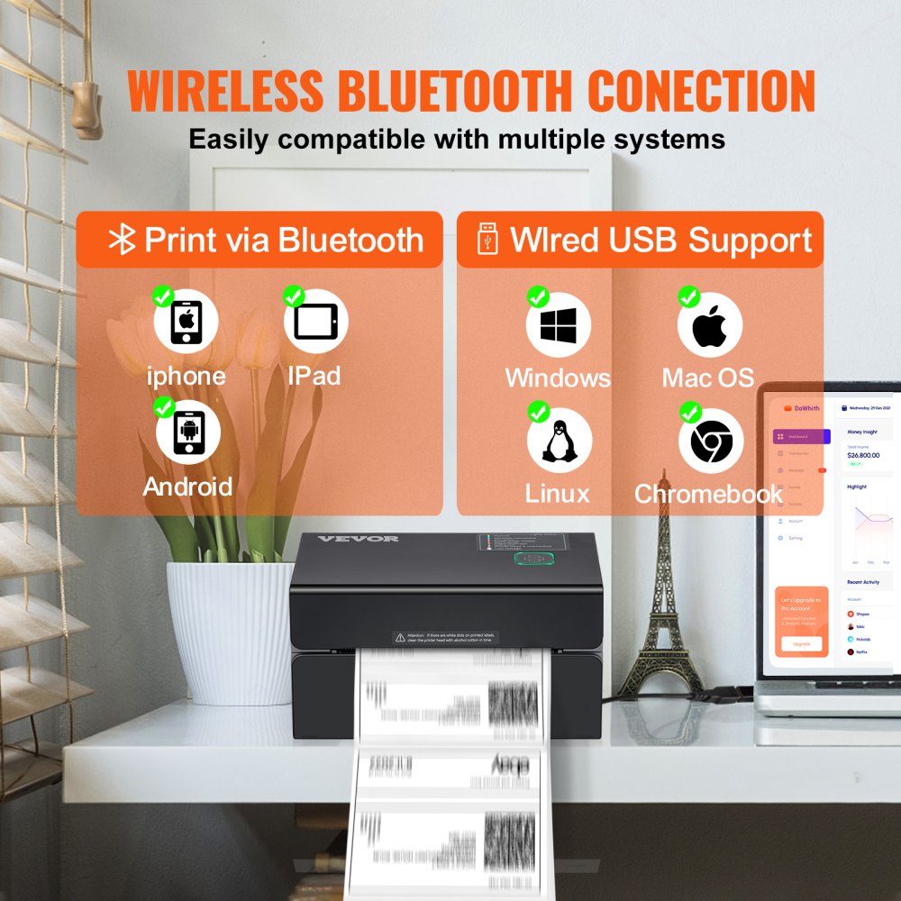 010293343479 - Compact 300DPI Bluetooth Thermal Label Printer for 1.57"-4.25" Labels