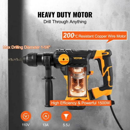 Z1C-DS-32HE - 1-1/4" Rotary Hammer Drill with 4 Modes and Accessories