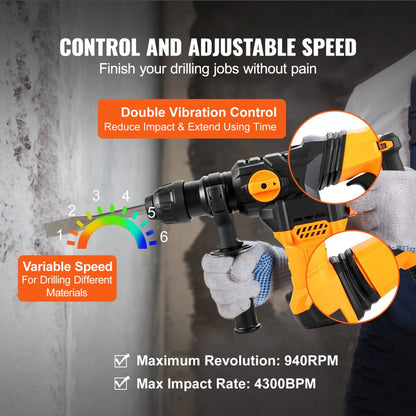 Z1C-DS-32HE - 1-1/4" Rotary Hammer Drill with 4 Modes and Accessories