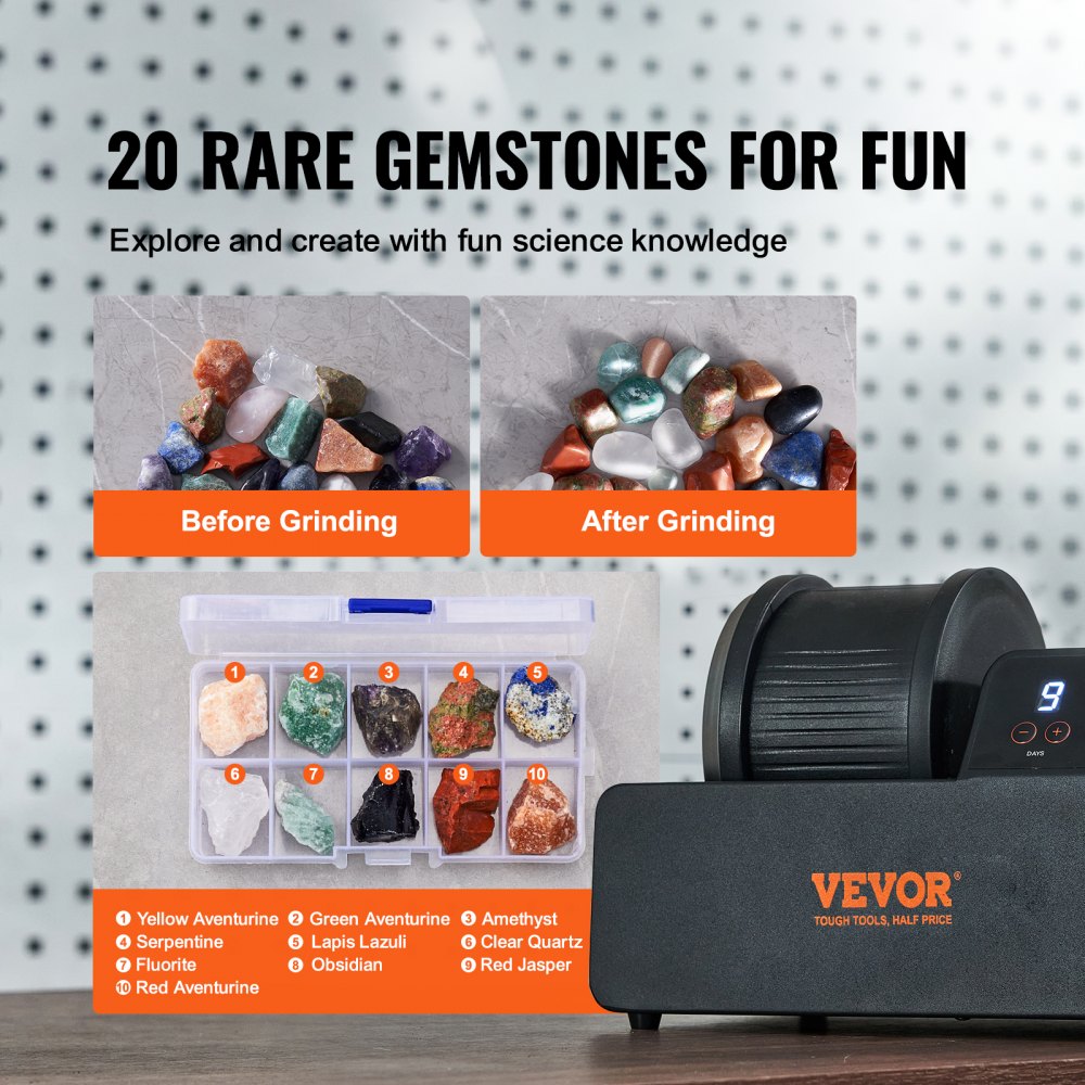 KD-C3021 - VEVOR 3lb Rock Tumbler Kit with Speed Control & Gemstones