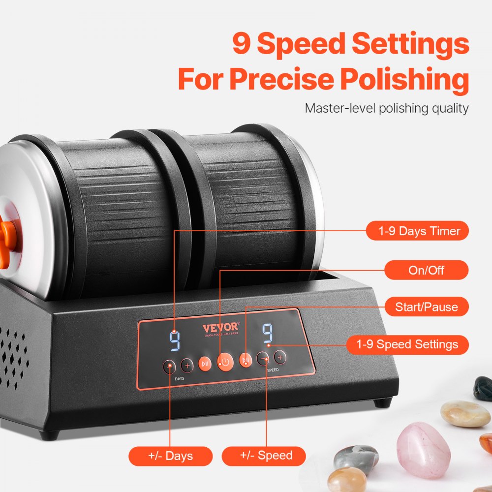KD-C8021(US) - 9-Speed Quiet Rock Tumbler Kit with Safety Features