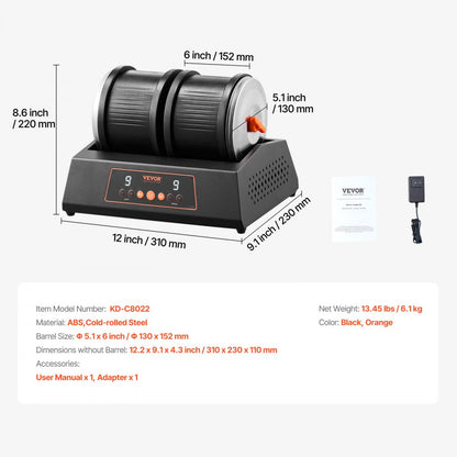 KD-C8021(US) - 9-Speed Quiet Rock Tumbler Kit with Safety Features