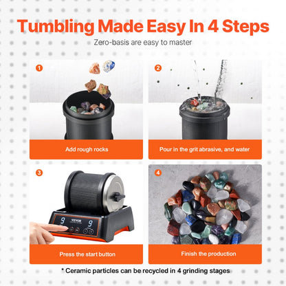 KD-C1011 - 35dB Rock Tumbler Kit with 9 Speed Settings and Safety Features