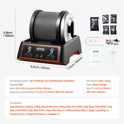 KD-C1011 - 35dB Rock Tumbler Kit with 9 Speed Settings and Safety Features