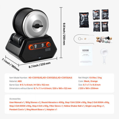 KD-C3011 - Quiet Rock Tumbler Kit with Adjustable Speeds and Jewelry Tools